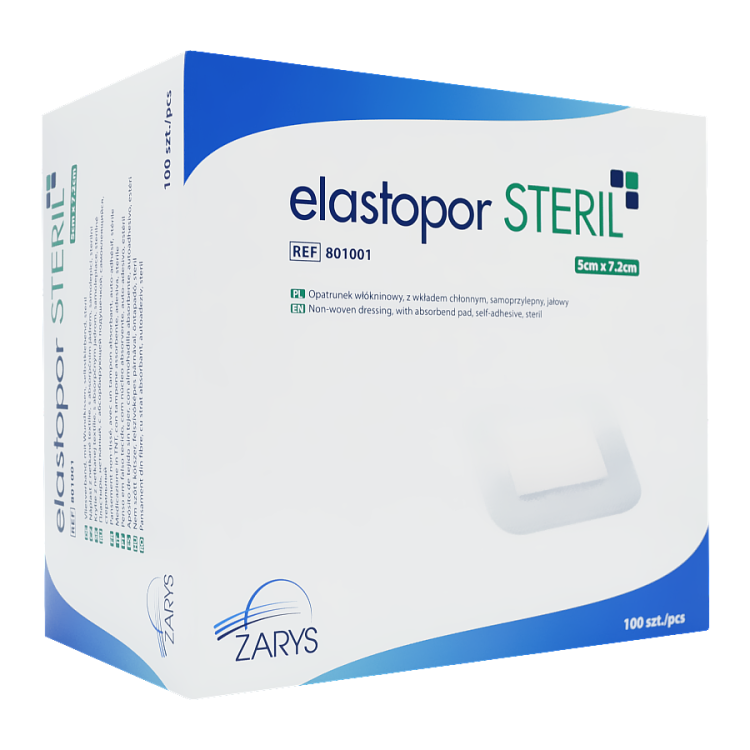 Opatrunek włókninowy z wkładem chłonnym, samoprzylepny Elastopor Steril 5 cm x7,2 cm SM135