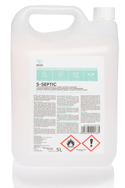 Płyn do dezynfekcji powierzchni S-SEPTIC 5L Saiko-Med jako ekonomiczny kanister zapasowy i zamiennik Velox Spray, Mikrozid, Prosept spray, MediQuick
